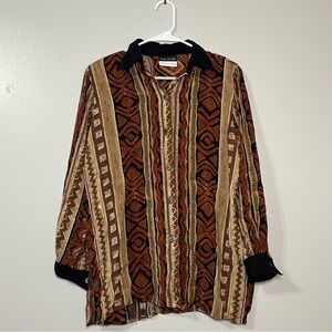 Vtg Caliche Collections Women’s Abstract Long Sleeve Button Up Top Shoulder Pad‎